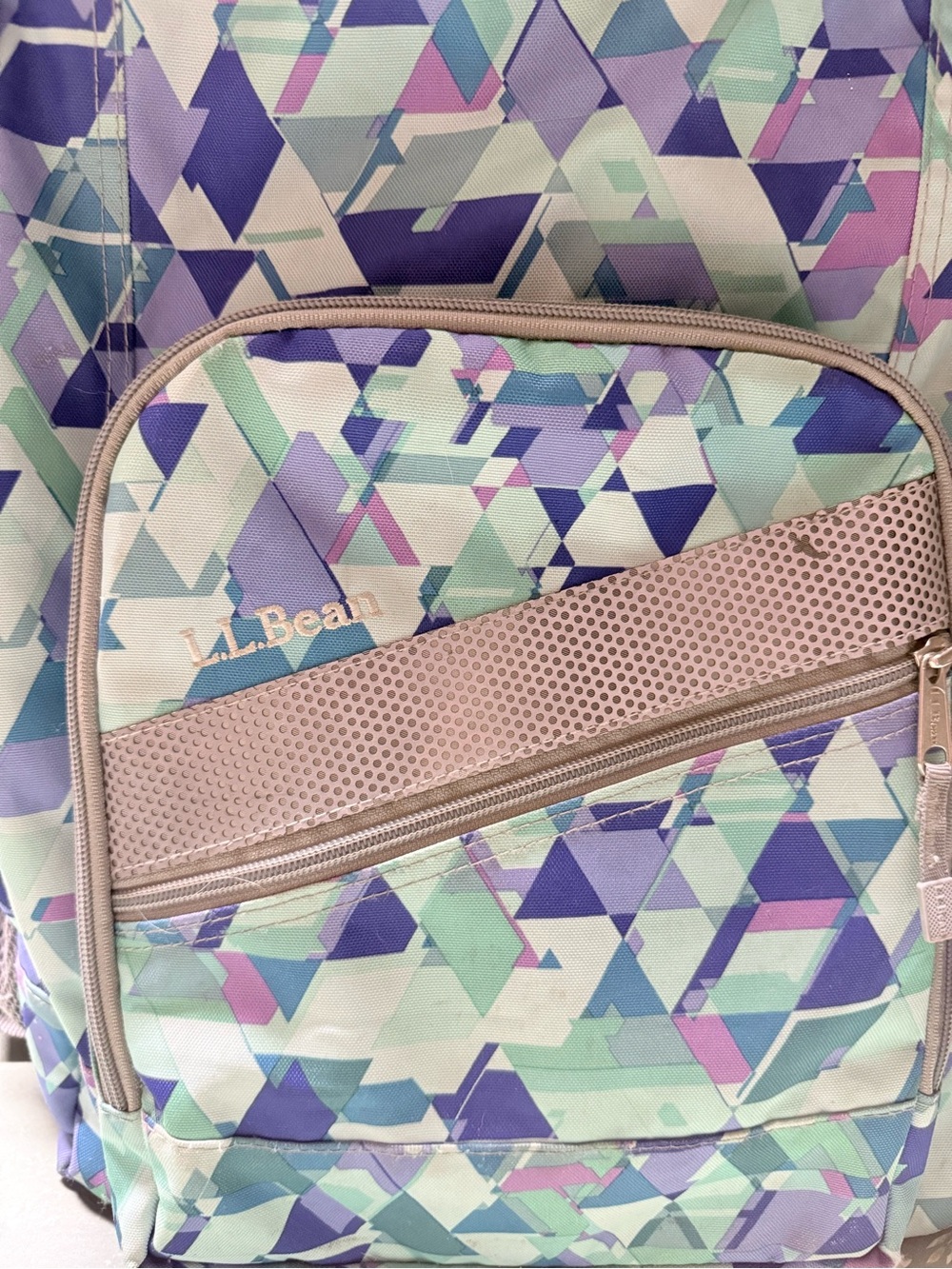 L.L.Bean Deluxe Backpack W/Mesh Pocket Zip- in pattern "Fresh Mint Prism" - Picture 5 of 13